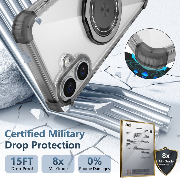 For iPhone 16 Plus Gold Shield CD Pattern MagSafe Magnetic Phone Case with Rotating Stand(Transparent Black) - free shipping - PMC TechLife - Order now!