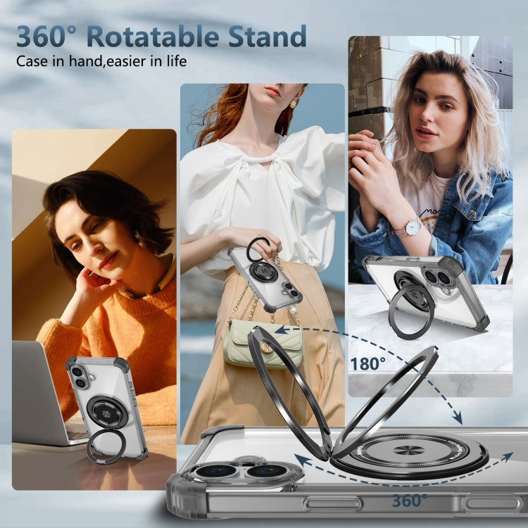 For iPhone 16 Plus Gold Shield CD Pattern MagSafe Magnetic Phone Case with Rotating Stand(Transparent Black) - free shipping - PMC TechLife - Order now!