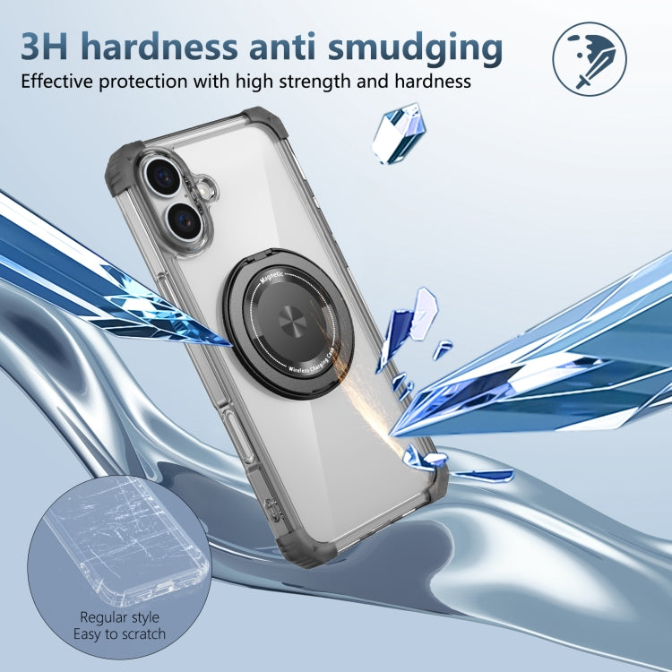 For iPhone 16 Plus Gold Shield CD Pattern MagSafe Magnetic Phone Case with Rotating Stand(Transparent Black) - free shipping - PMC TechLife - Order now!