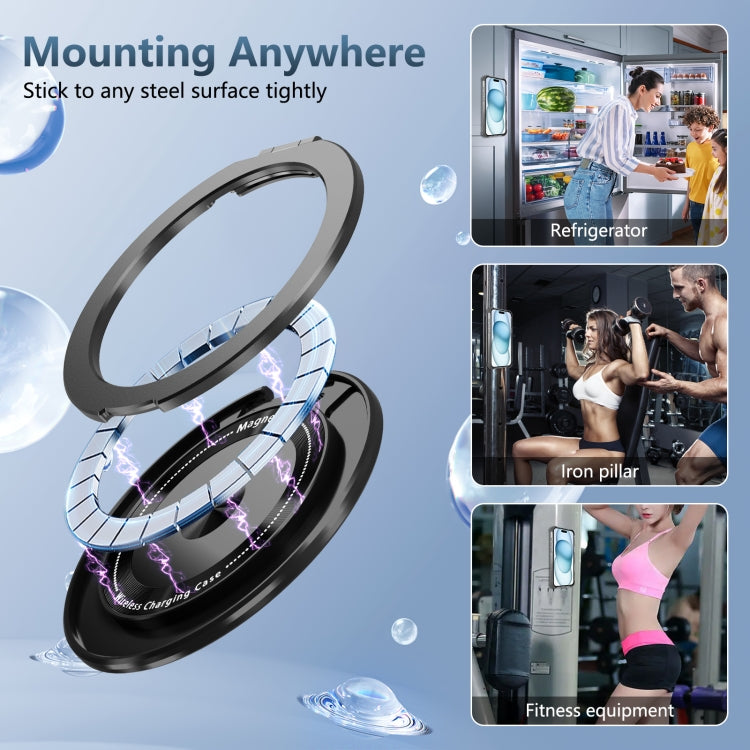 For iPhone 16 Plus Gold Shield CD Pattern MagSafe Magnetic Phone Case with Rotating Stand(Transparent Black) - free shipping - PMC TechLife - Order now!