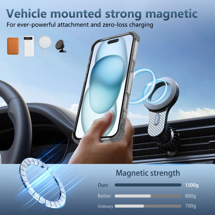 For iPhone 16 Plus Gold Shield CD Pattern MagSafe Magnetic Phone Case with Rotating Stand(Transparent Black) - free shipping - PMC TechLife - Order now!