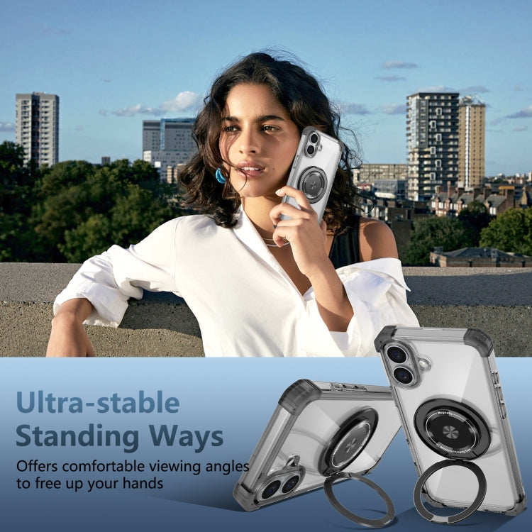 For iPhone 16 Plus Gold Shield CD Pattern MagSafe Magnetic Phone Case with Rotating Stand(Transparent Black) - free shipping - PMC TechLife - Order now!