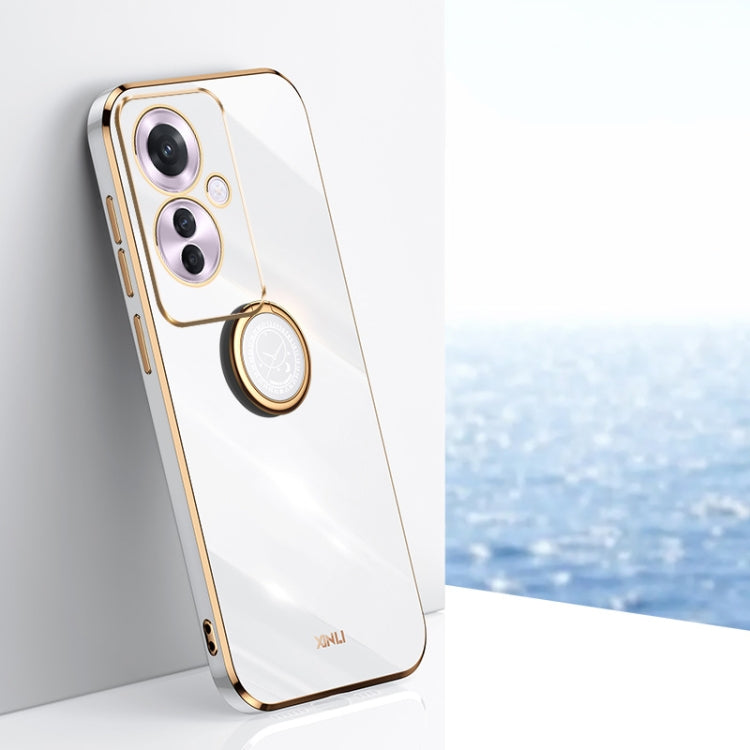 For OPPO Reno11 F XINLI Straight Edge 6D Electroplate TPU Phone Case with Ring Holder(White) - OPPO Cases by XINLI | Online Shopping South Africa | PMC Jewellery | Buy Now Pay Later Mobicred