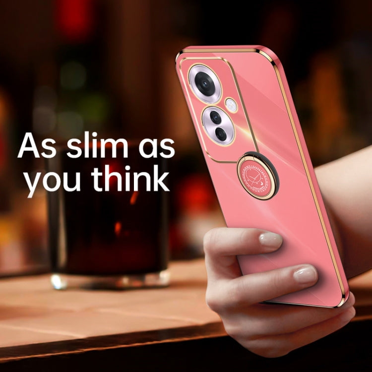 For OPPO Reno11 F XINLI Straight Edge 6D Electroplate TPU Phone Case with Ring Holder(Cherry Purple) - OPPO Cases by XINLI | Online Shopping South Africa | PMC Jewellery | Buy Now Pay Later Mobicred