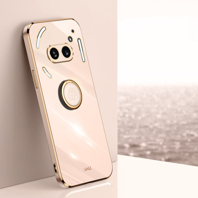 For Nothing Phone 2A XINLI Straight Edge 6D Electroplate TPU Phone Case with Ring Holder(Pink) - Nothing Cases by XINLI | Online Shopping South Africa | PMC Jewellery | Buy Now Pay Later Mobicred