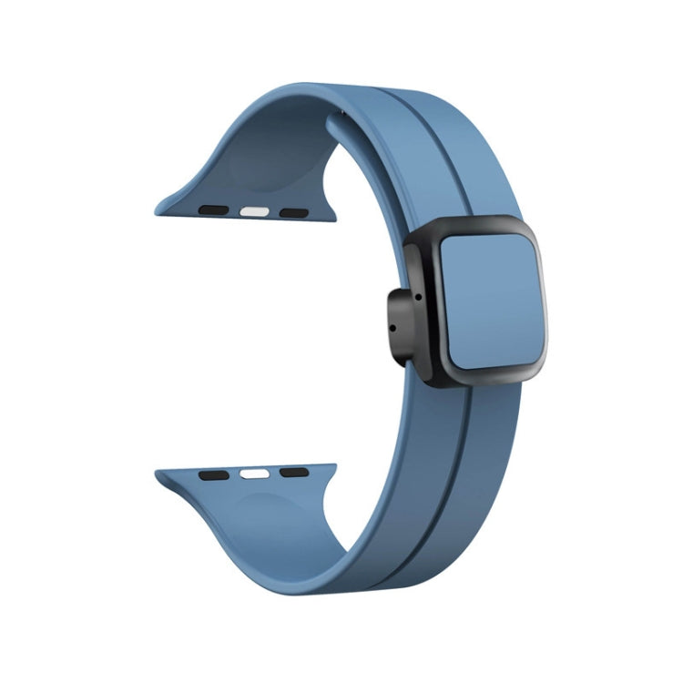 For Apple Watch SE 2023 44mm Magnetic Square Buckle Silicone Watch Band(Blue) - Watch Bands by PMC TechLife | Online Shopping South Africa | PMC TechLife