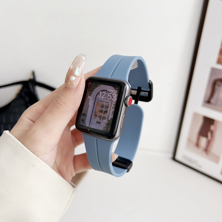 For Apple Watch SE 2023 44mm Magnetic Square Buckle Silicone Watch Band(Blue) - Watch Bands by PMC TechLife | Online Shopping South Africa | PMC TechLife