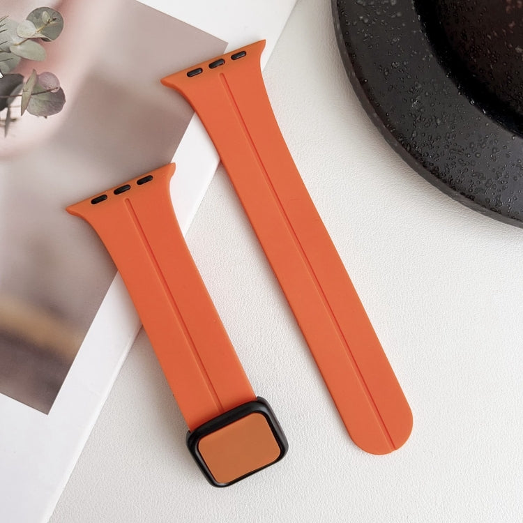 For Apple Watch Series 9 45mm Magnetic Square Buckle Silicone Watch Band(Orange) - Watch Bands by PMC TechLife | Online Shopping South Africa | PMC TechLife | Buy Now Pay Later Mobicred