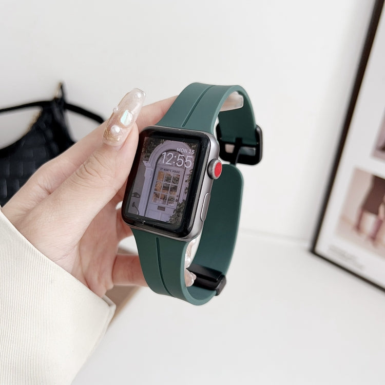 For Apple Watch Series 9 45mm Magnetic Square Buckle Silicone Watch Band(Pine Green) - Watch Bands by PMC TechLife | Online Shopping South Africa | PMC TechLife