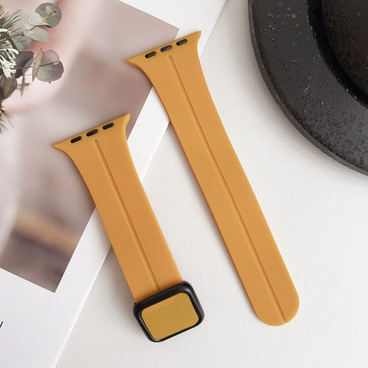For Apple Watch Series 8 41mm Magnetic Square Buckle Silicone Watch Band(Yellow) - Watch Bands by PMC TechLife | Online Shopping South Africa | PMC TechLife