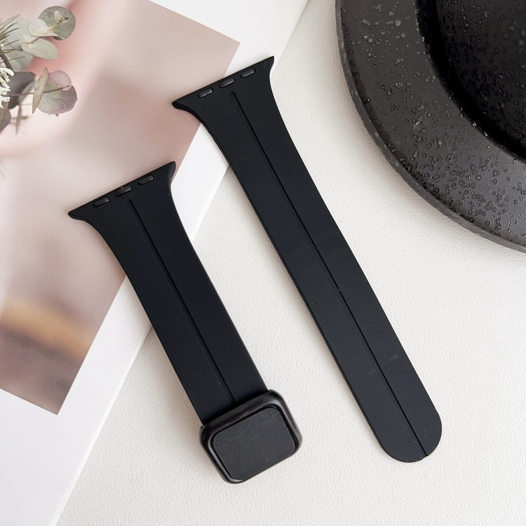For Apple Watch SE 2022 44mm Magnetic Square Buckle Silicone Watch Band(Black) - Watch Bands by PMC TechLife | Online Shopping South Africa | PMC TechLife