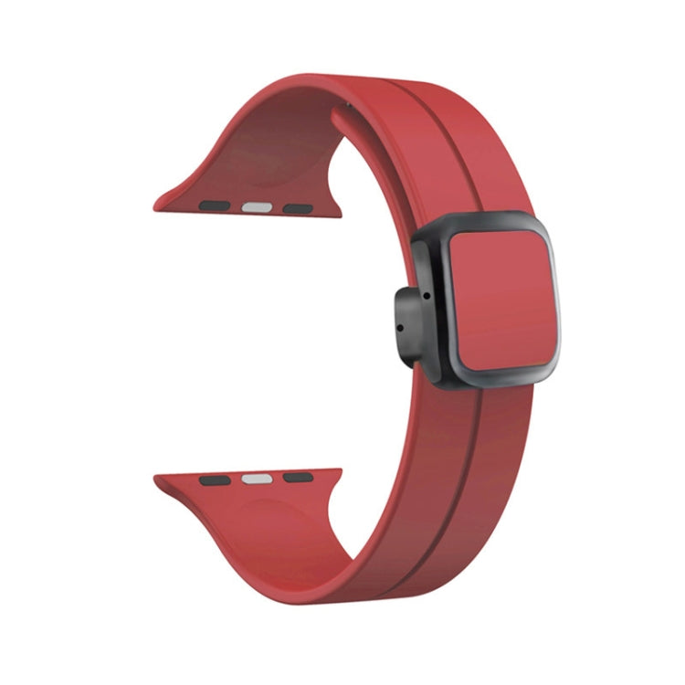 For Apple Watch SE 2022 44mm Magnetic Square Buckle Silicone Watch Band(Red) - Watch Bands by PMC TechLife | Online Shopping South Africa | PMC TechLife