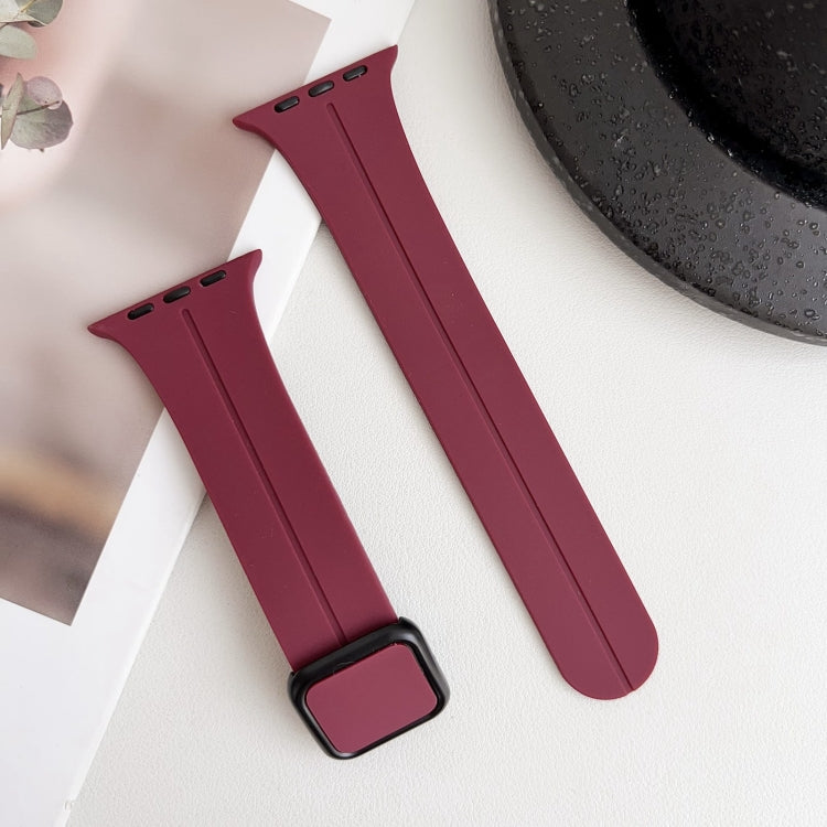 For Apple Watch SE 2022 44mm Magnetic Square Buckle Silicone Watch Band(Wine Red) - Watch Bands by PMC TechLife | Online Shopping South Africa | PMC TechLife