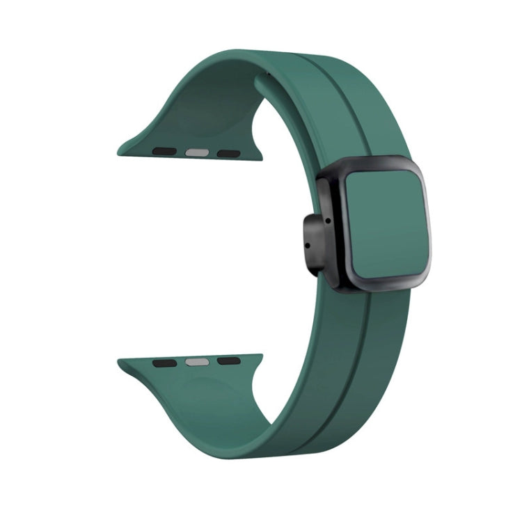 For Apple Watch SE 2022 44mm Magnetic Square Buckle Silicone Watch Band(Pine Green) - Watch Bands by PMC TechLife | Online Shopping South Africa | PMC TechLife
