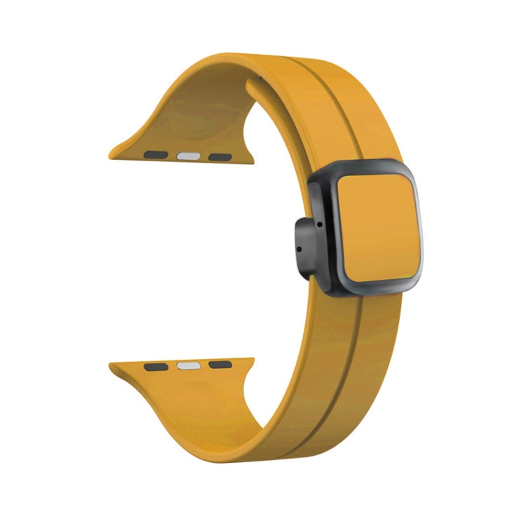 For Apple Watch Series 7 41mm Magnetic Square Buckle Silicone Watch Band(Yellow) - Watch Bands by PMC TechLife | Online Shopping South Africa | PMC TechLife