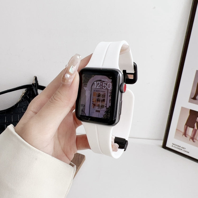 For Apple Watch SE 44mm Magnetic Square Buckle Silicone Watch Band(White) - Watch Bands by PMC TechLife | Online Shopping South Africa | PMC TechLife