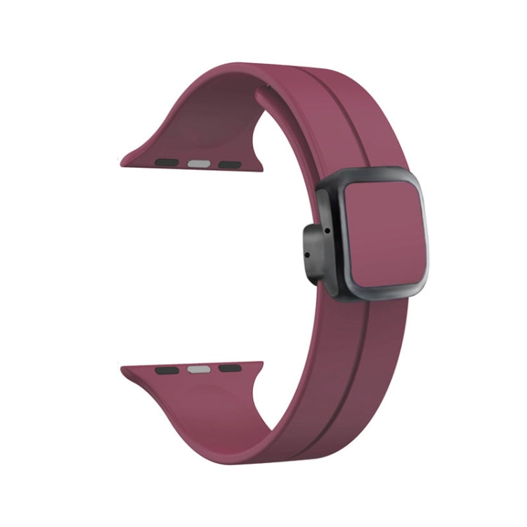 For Apple Watch SE 44mm Magnetic Square Buckle Silicone Watch Band(Wine Red) - Watch Bands by PMC TechLife | Online Shopping South Africa | PMC TechLife
