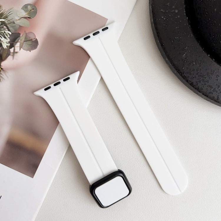 For Apple Watch Series 6 44mm Magnetic Square Buckle Silicone Watch Band(White) - Watch Bands by PMC TechLife | Online Shopping South Africa | PMC TechLife