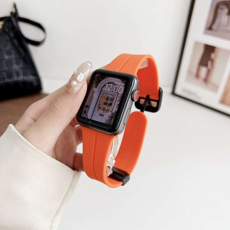 For Apple Watch Series 6 44mm Magnetic Square Buckle Silicone Watch Band(Orange) - Watch Bands by PMC TechLife | Online Shopping South Africa | PMC TechLife