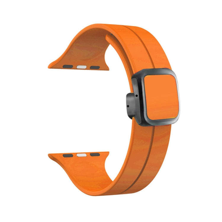 For Apple Watch Series 5 44mm Magnetic Square Buckle Silicone Watch Band(Orange) - Watch Bands by PMC TechLife | Online Shopping South Africa | PMC TechLife