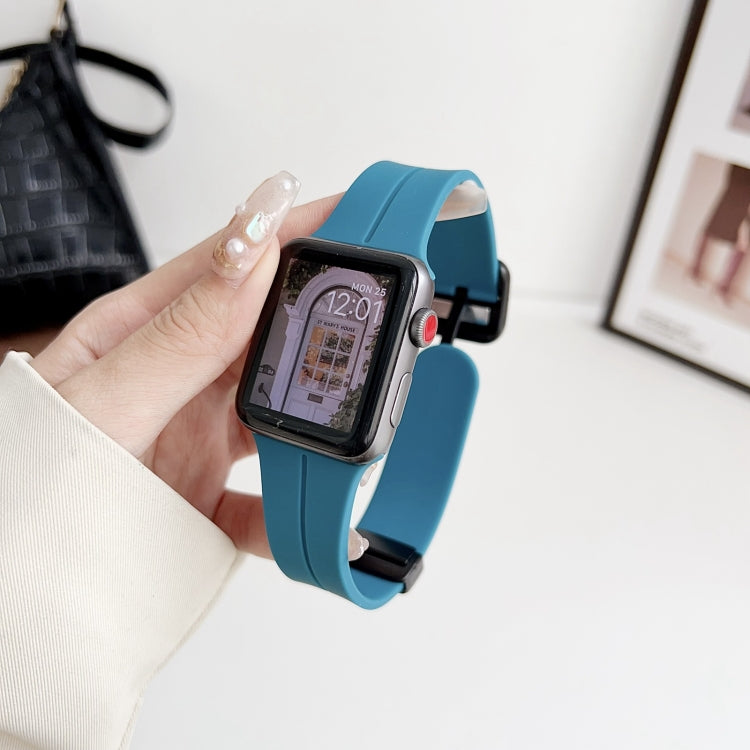 For Apple Watch Series 5 44mm Magnetic Square Buckle Silicone Watch Band(Rock Green) - Watch Bands by PMC TechLife | Online Shopping South Africa | PMC TechLife