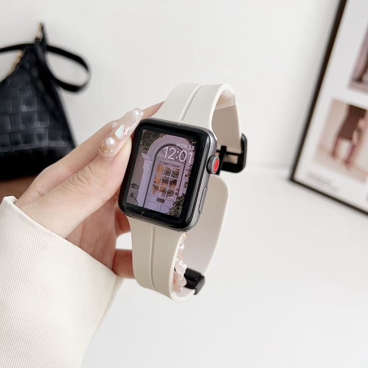For Apple Watch Series 4 44mm Magnetic Square Buckle Silicone Watch Band(Starlight) - Watch Bands by PMC TechLife | Online Shopping South Africa | PMC TechLife