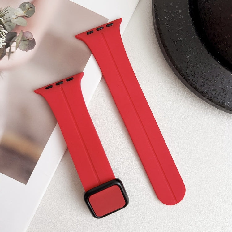 For Apple Watch Series 3 38mm Magnetic Square Buckle Silicone Watch Band(Red) - Watch Bands by PMC TechLife | Online Shopping South Africa | PMC TechLife