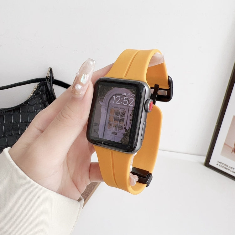 For Apple Watch Series 3 38mm Magnetic Square Buckle Silicone Watch Band(Yellow) - Watch Bands by PMC TechLife | Online Shopping South Africa | PMC TechLife