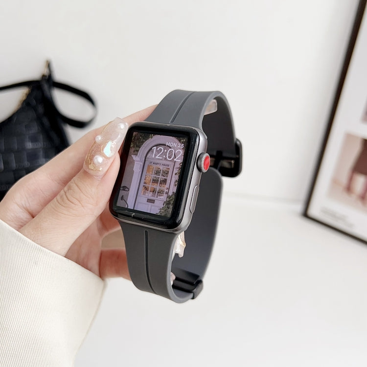 For Apple Watch Series 3 38mm Magnetic Square Buckle Silicone Watch Band(Dark Grey) - Watch Bands by PMC TechLife | Online Shopping South Africa | PMC TechLife