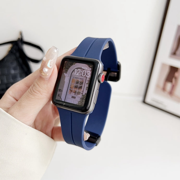For Apple Watch Series 3 38mm Magnetic Square Buckle Silicone Watch Band(Midnight Blue) - Watch Bands by PMC TechLife | Online Shopping South Africa | PMC TechLife