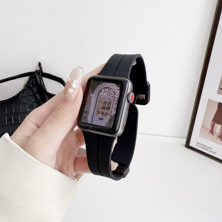 For Apple Watch Series 3 42mm Magnetic Square Buckle Silicone Watch Band(Black) - Watch Bands by PMC TechLife | Online Shopping South Africa | PMC TechLife