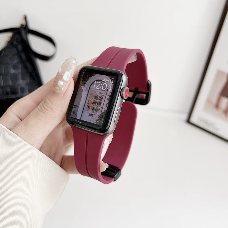For Apple Watch Series 2 38mm Magnetic Square Buckle Silicone Watch Band(Wine Red) - Watch Bands by PMC TechLife | Online Shopping South Africa | PMC TechLife