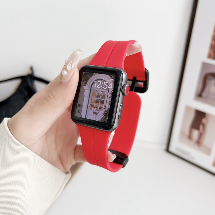 For Apple Watch 42mm Magnetic Square Buckle Silicone Watch Band(Red) - Watch Bands by PMC TechLife | Online Shopping South Africa | PMC TechLife
