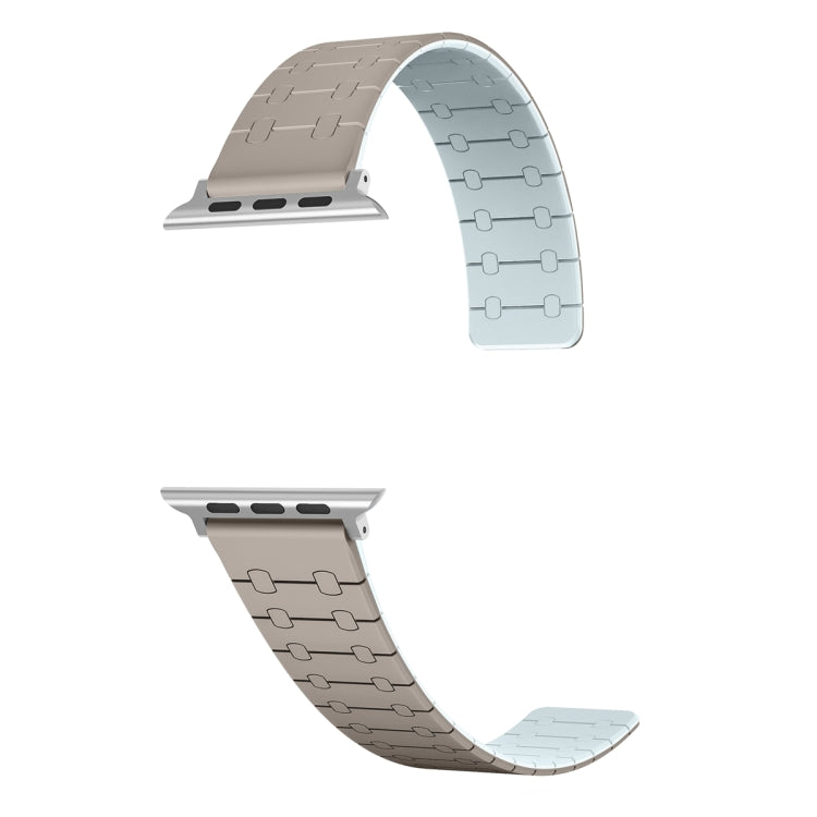 For Apple Watch Series 9 45mm Two Color Loop Magnetic Silicone Watch Band(Khaki+Light Green) - Watch Bands by PMC TechLife | Online Shopping South Africa | PMC TechLife