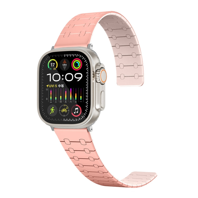 For Apple Watch SE 2022 40mm Two Color Loop Magnetic Silicone Watch Band(Peach+Light Pink) - Watch Bands by PMC TechLife | Online Shopping South Africa | PMC TechLife