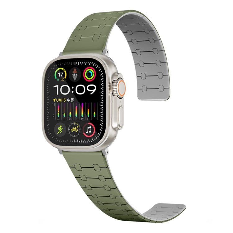 For Apple Watch Series 7 45mm Two Color Loop Magnetic Silicone Watch Band(Green+Grey) - Watch Bands by PMC TechLife | Online Shopping South Africa | PMC TechLife