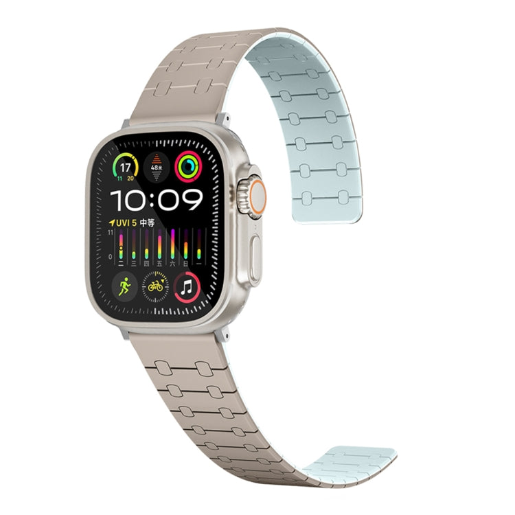 For Apple Watch Series 5 44mm Two Color Loop Magnetic Silicone Watch Band(Khaki+Light Green) - Watch Bands by PMC TechLife | Online Shopping South Africa | PMC TechLife