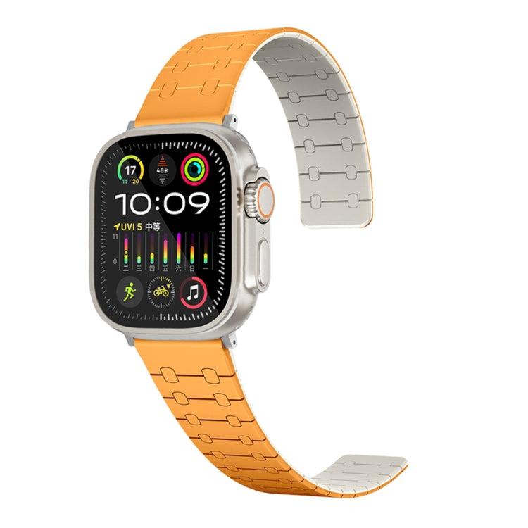 For Apple Watch Series 3 42mm Two Color Loop Magnetic Silicone Watch Band(Orange+Starlight) - Watch Bands by PMC TechLife | Online Shopping South Africa | PMC TechLife