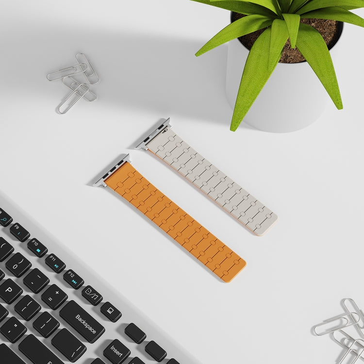 For Apple Watch Series 2 38mm Two Color Loop Magnetic Silicone Watch Band(Orange+Starlight) - Watch Bands by PMC TechLife | Online Shopping South Africa | PMC TechLife