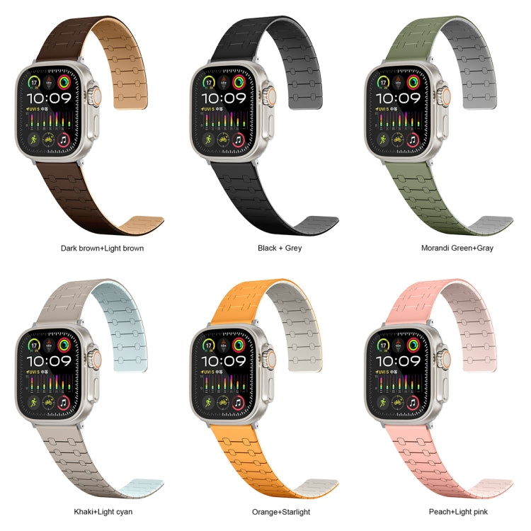 For Apple Watch Series 9 41mm Two Color Loop Magnetic Silicone Watch Band(Green+Grey) - Watch Bands by PMC TechLife | Online Shopping South Africa | PMC TechLife