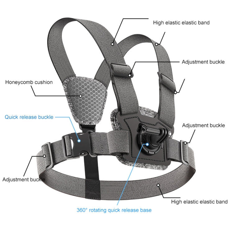 4 in 1 Adjustable Body Mount Belt Chest Strap with Mount & Screw(Grey) - Chest Belt by RUIGPRO | Online Shopping South Africa | PMC TechLife | Buy Now Pay Later Mobicred