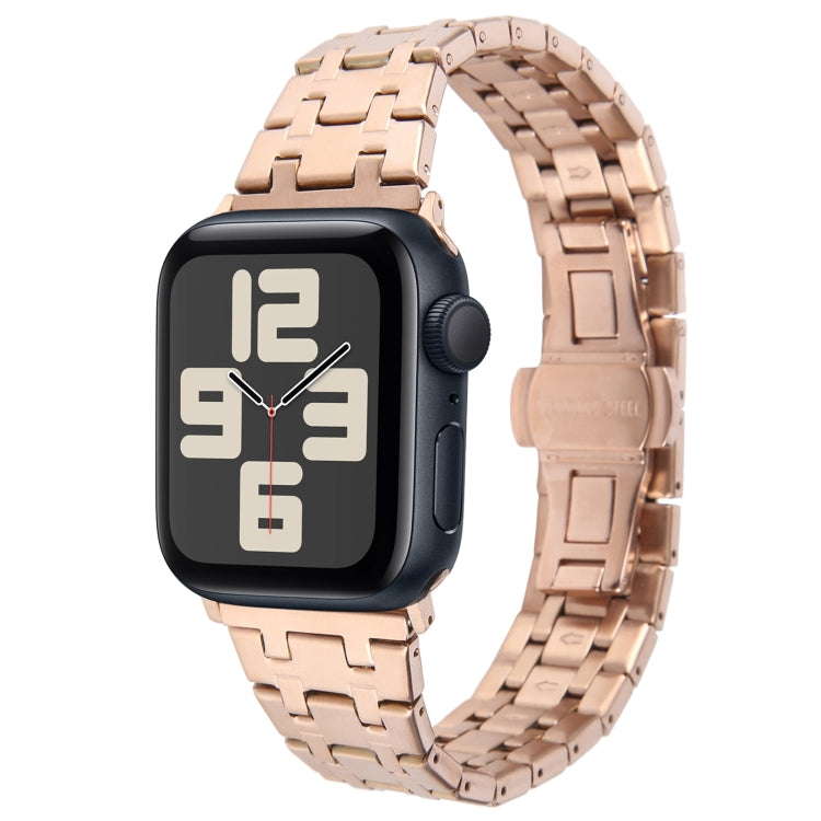 For Apple Watch SE 2023 44mm Double T Stainless Steel Watch Band(Rose Gold) - Watch Bands by PMC TechLife | Online Shopping South Africa | PMC TechLife