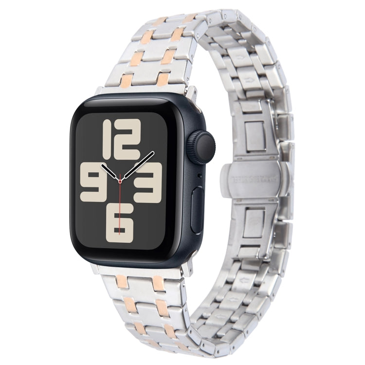 For Apple Watch SE 2023 44mm Double T Stainless Steel Watch Band(Silver Rose Gold) - Watch Bands by PMC TechLife | Online Shopping South Africa | PMC TechLife