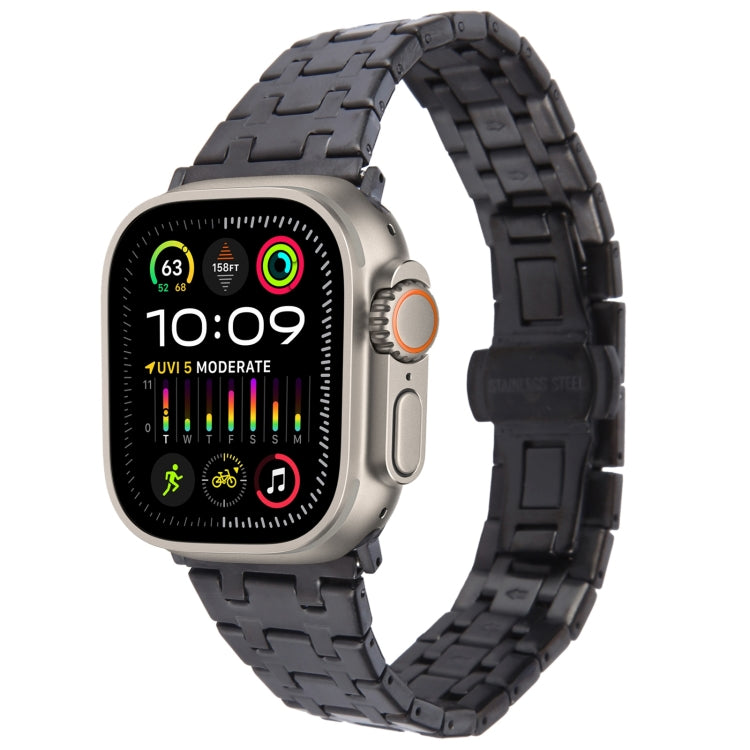 For Apple Watch Ultra 2 49mm Double T Stainless Steel Watch Band(Black) - Watch Bands by PMC TechLife | Online Shopping South Africa | PMC TechLife