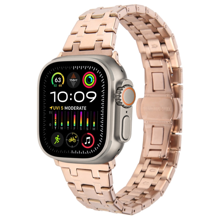 For Apple Watch Ultra 2 49mm Double T Stainless Steel Watch Band(Rose Gold) - Watch Bands by PMC TechLife | Online Shopping South Africa | PMC TechLife