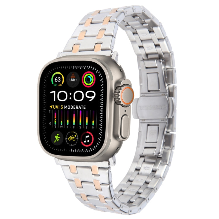 For Apple Watch Ultra 2 49mm Double T Stainless Steel Watch Band(Silver Rose Gold) - Watch Bands by PMC TechLife | Online Shopping South Africa | PMC TechLife
