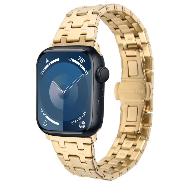 For Apple Watch Series 9 45mm Double T Stainless Steel Watch Band(Gold) - Watch Bands by PMC TechLife | Online Shopping South Africa | PMC TechLife