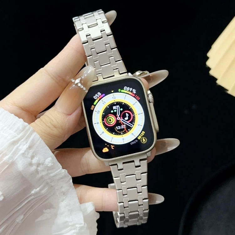 For Apple Watch Series 9 45mm Double T Stainless Steel Watch Band(Starlight) - Watch Bands by PMC TechLife | Online Shopping South Africa | PMC TechLife