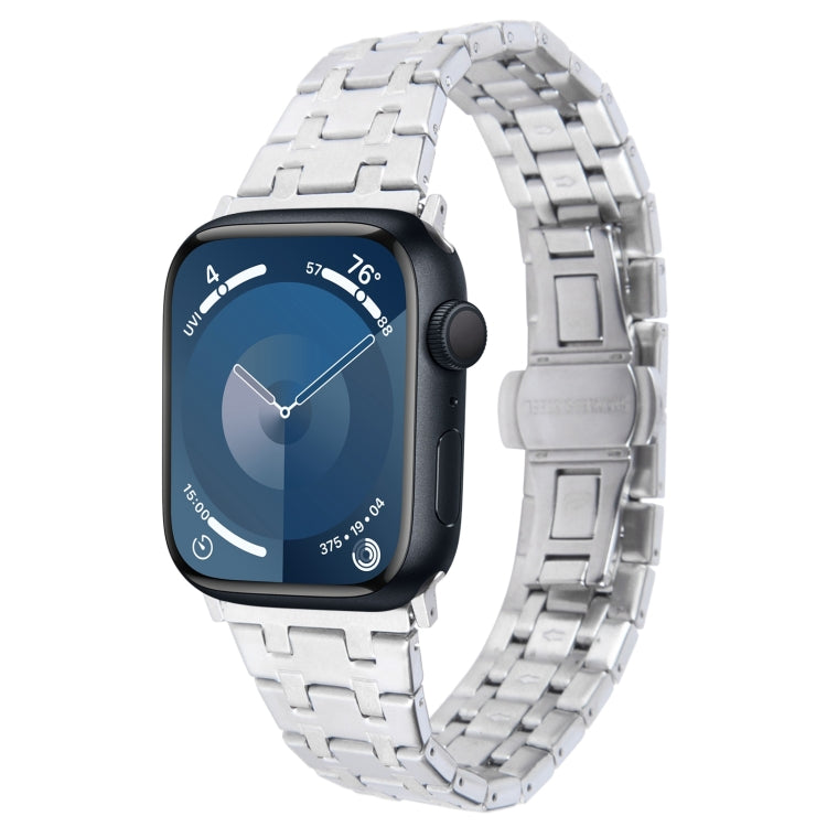 For Apple Watch Series 9 45mm Double T Stainless Steel Watch Band(Silver) - Watch Bands by PMC TechLife | Online Shopping South Africa | PMC TechLife
