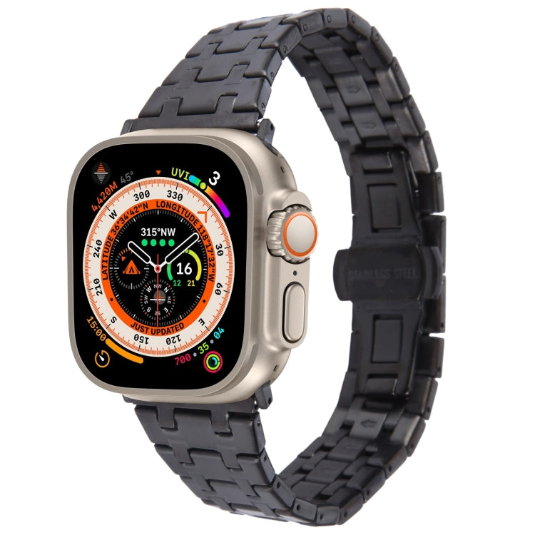 For Apple Watch Ultra 49mm Double T Stainless Steel Watch Band(Black) - Watch Bands by PMC TechLife | Online Shopping South Africa | PMC TechLife